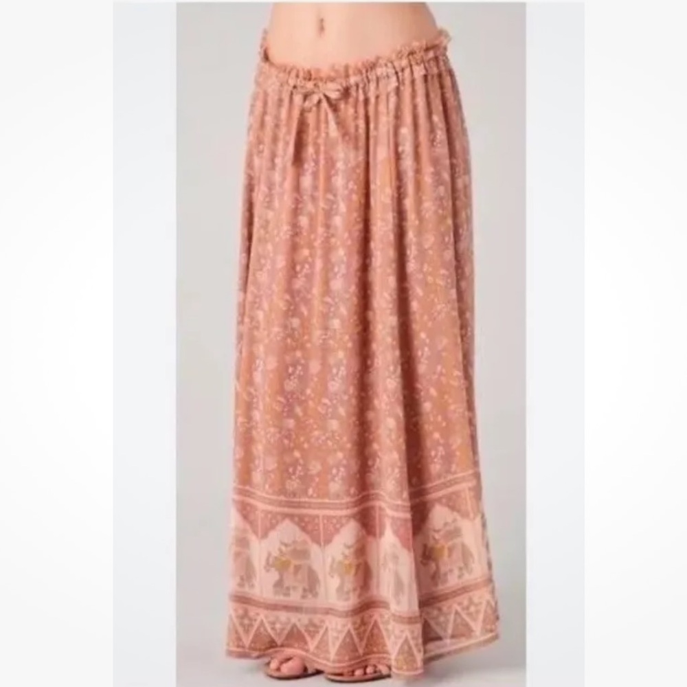 WINTER KATE MAXI SKIRT Maxi Skirt Vintage Silk Floral Boho Hippie Tan Size L XL
